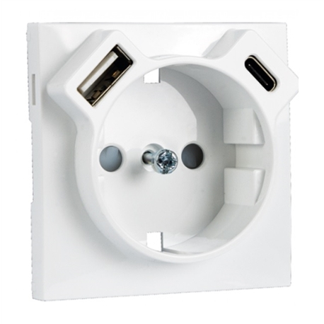 Centro Tomada Schuko + USB Tipo A e Tipo C BRANCO 90630TBR - 90630TBR