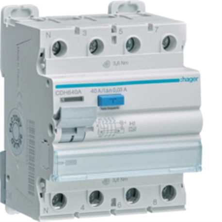 Inter. dif. 3P+N 40A 30mA tipo HI 4M CDH640A - CDH640A